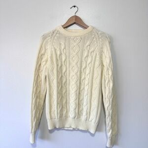 Vintage Kings Road Sears Mens L Cable Knit Sweater Cream Fisherman Crew Neck
